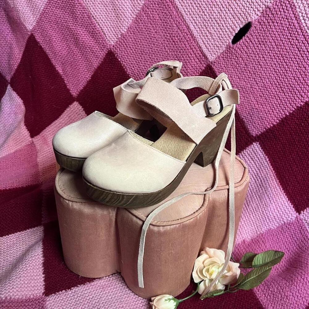 blush pink suede leather Maryjane clogs